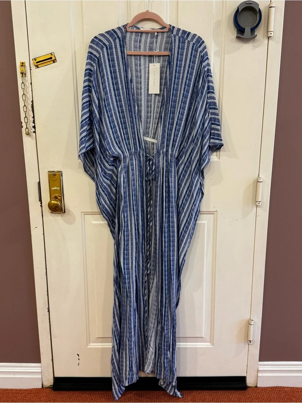 NWT LUSH Blue White Maxi Beach Cover Up Kimono Small
